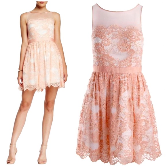 🩰 Aqua, Ballet Slipper Floral Scalloped Lace Illusion Sleeveless Mini Dress - Picture 1 of 16
